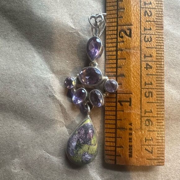 Amethyst Atlantisite Pendant with sterling silver 925 with multiple gems and dro - Picture 9 of 9